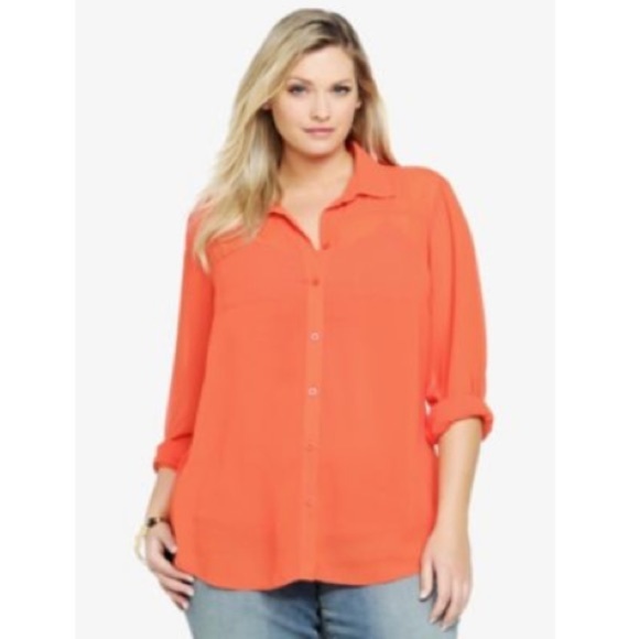 orange chiffon shirt